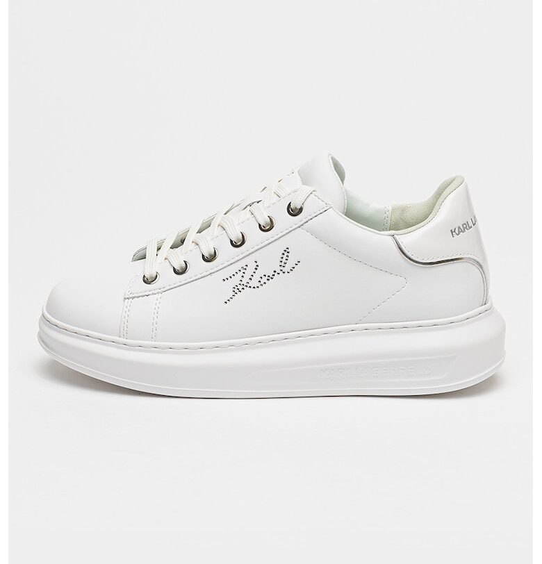 Кожени спортни обувки с декоративни камъни - Бял/Сребрист Karl Lagerfeld