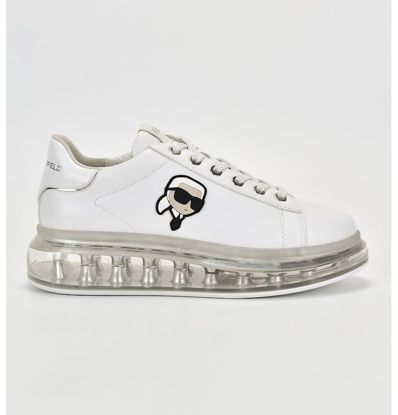 Кожени спортни обувки с лого - Бял/Сребрист Karl Lagerfeld