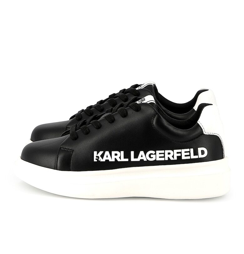Кожени спортни обувки с лого - Бял/Черен KARL LAGERFELD KIDS