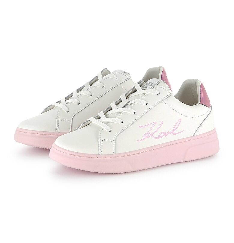 Кожени спортни обувки с лого - Слонова кост/Пастелнорозов KARL LAGERFELD KIDS