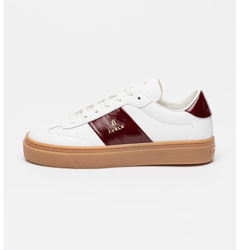 Кожени спортни обувки с метално лого - Бял/Виолетов Furla