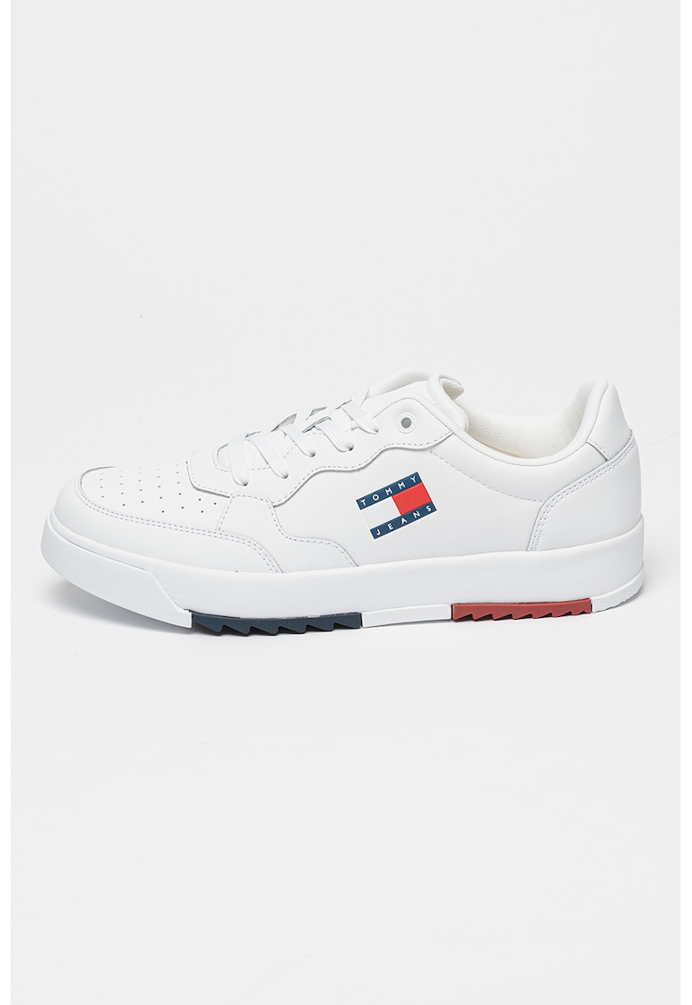 Кожени спортни обувки с нисък профил - Червен/Бял/Тъмносин Tommy Jeans