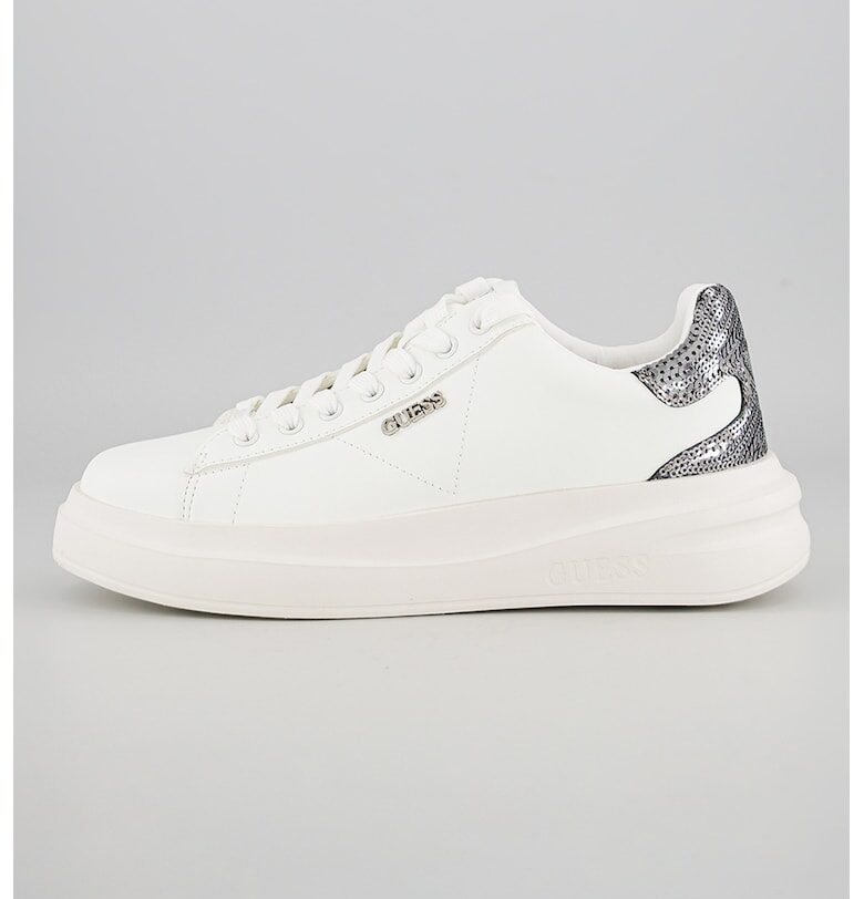 Кожени спортни обувки с пайети - Бял/Тъмносребрист GUESS