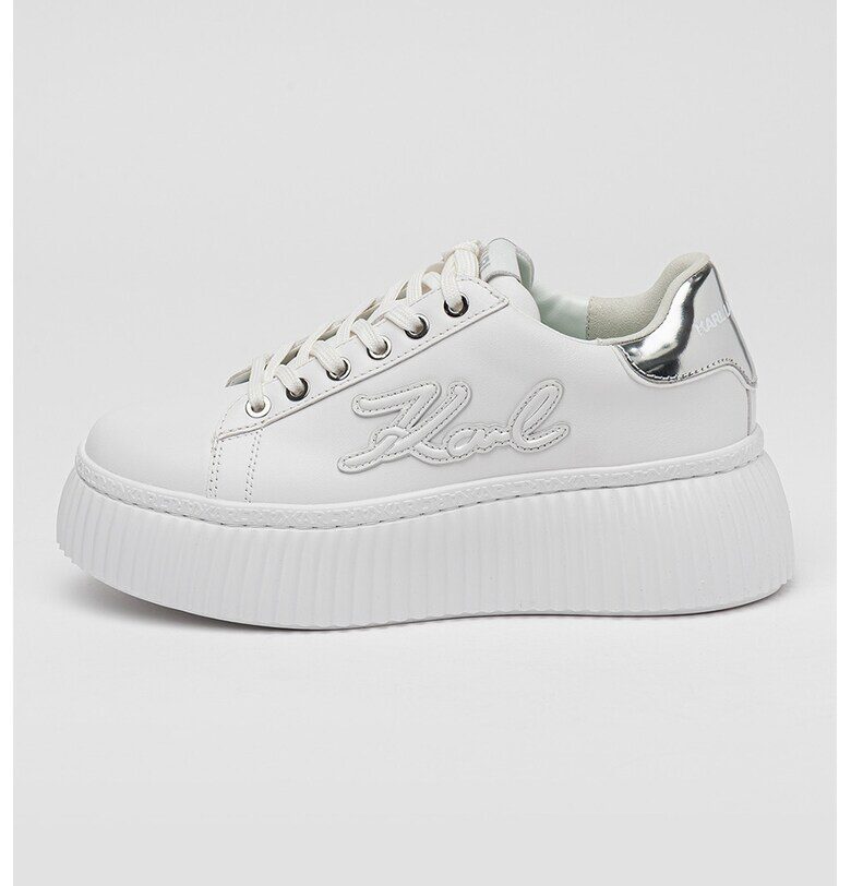 Кожени спортни обувки с равна платформа - Бял Karl Lagerfeld