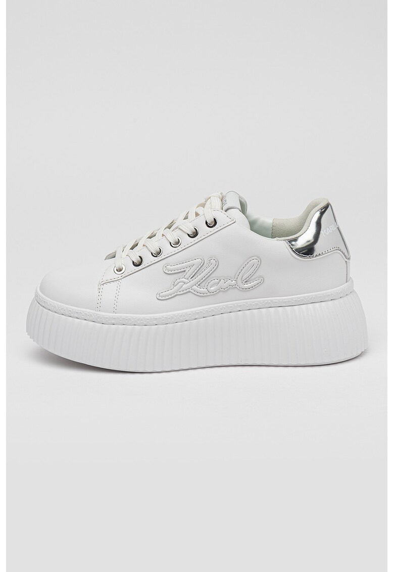 Кожени спортни обувки с равна платформа - Бял Karl Lagerfeld