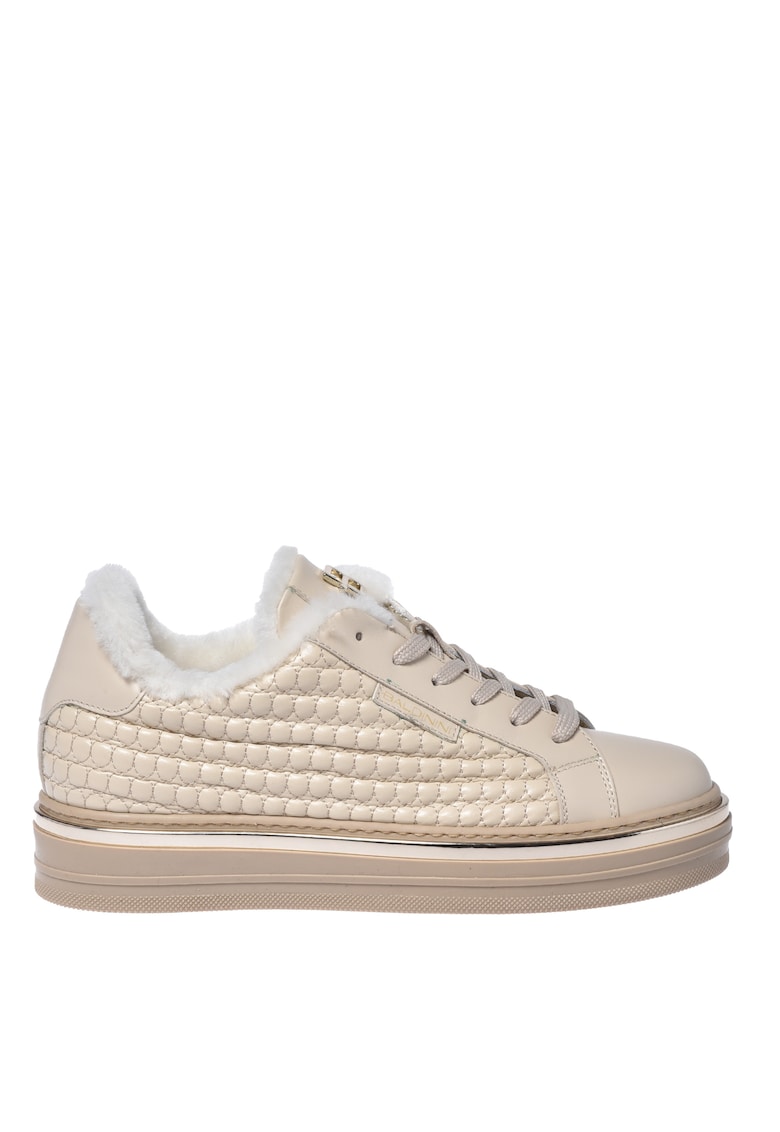 Кожени спортни обувки с равна платформа - Крем Baldinini