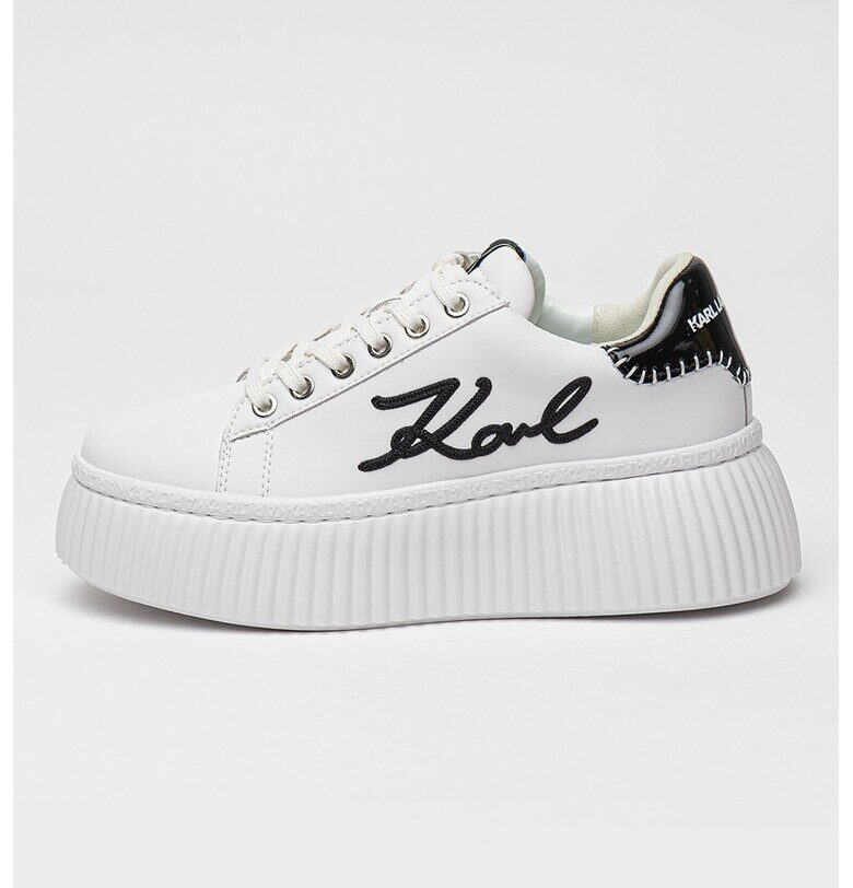 Кожени спортни обувки с равна платформа и лого - Бял/Черен Karl Lagerfeld
