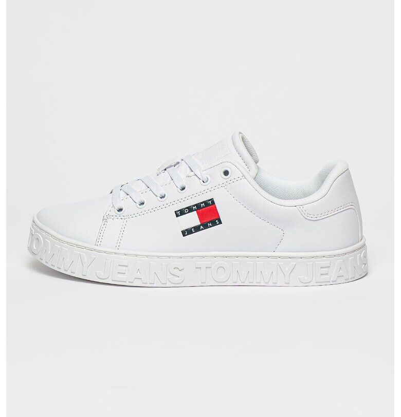 Кожени спортни обувки с релефно лого - Червен/Бял/Тъмносин Tommy Jeans