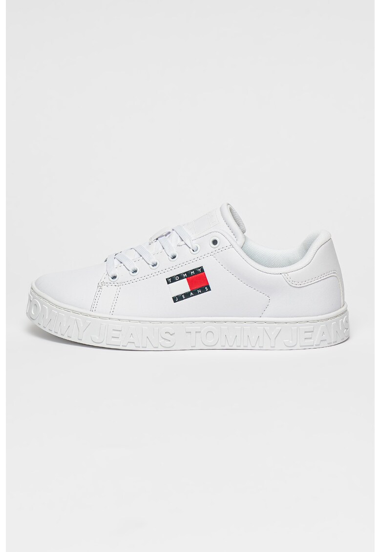 Кожени спортни обувки с релефно лого - Червен/Бял/Тъмносин Tommy Jeans