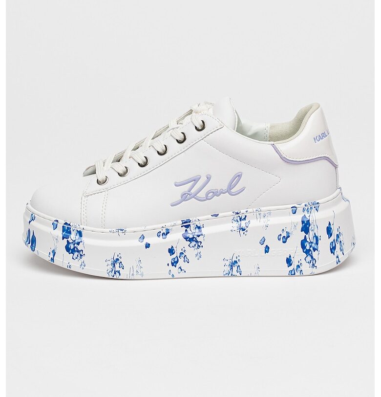 Кожени спортни обувки с флорален принт - Бял/Лилав Karl Lagerfeld