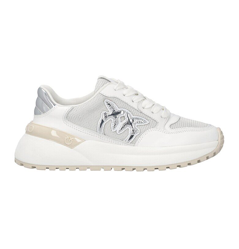 Кожени спортни обувки със синтетика - Мръснобял/Сребрист Pinko