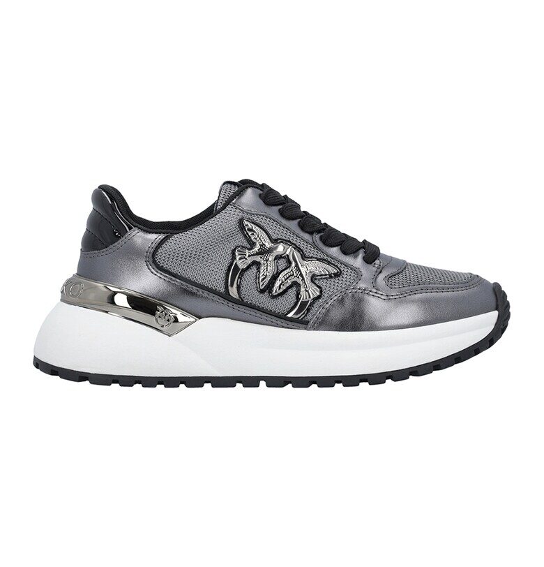 Кожени спортни обувки със синтетика - Черен/Бял/Сребрист Pinko