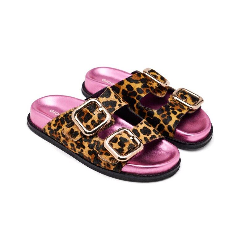 Кожени чехли Mifflin с принт - Тъмнокафяв/Карамел Gioseppo