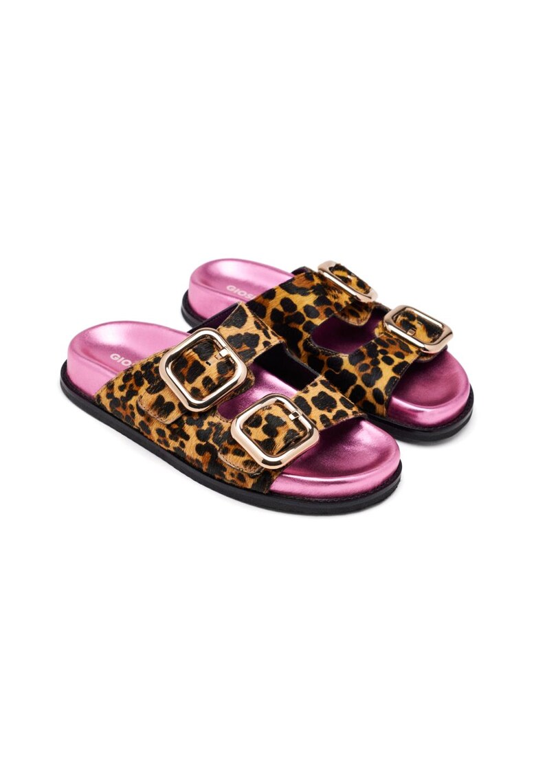 Кожени чехли Mifflin с принт - Тъмнокафяв/Карамел Gioseppo