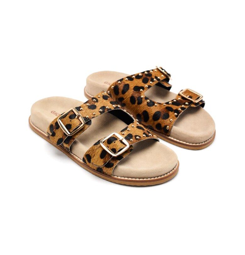 Кожени чехли Stella с принт - Тъмнокафяв/Бежов Gioseppo