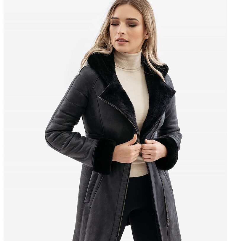 Кожено палто Emilia Napalan с качулка - Черен Gerali