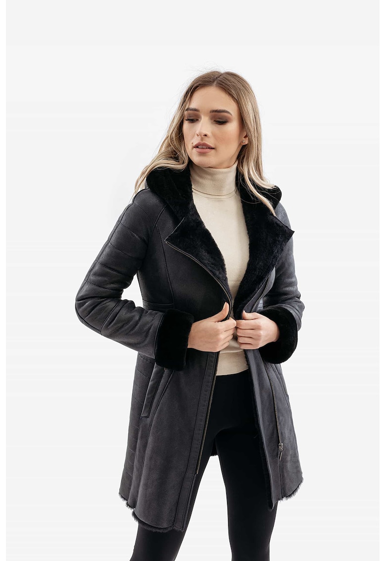Кожено палто Emilia Napalan с качулка - Черен Gerali
