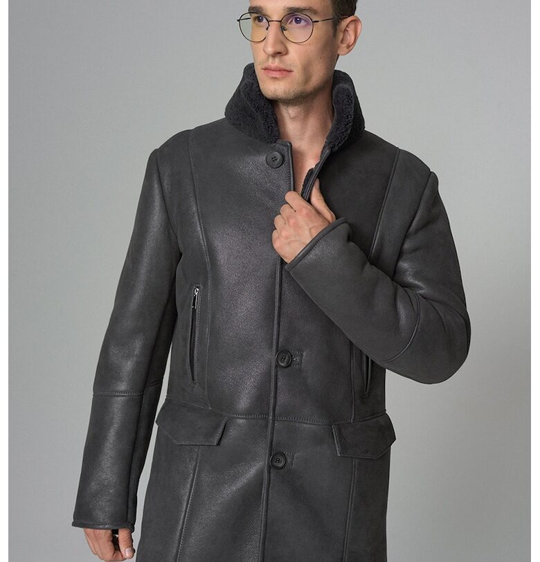 Кожено палто с подплата от мерино - Антрацитно сиво AA Vesa