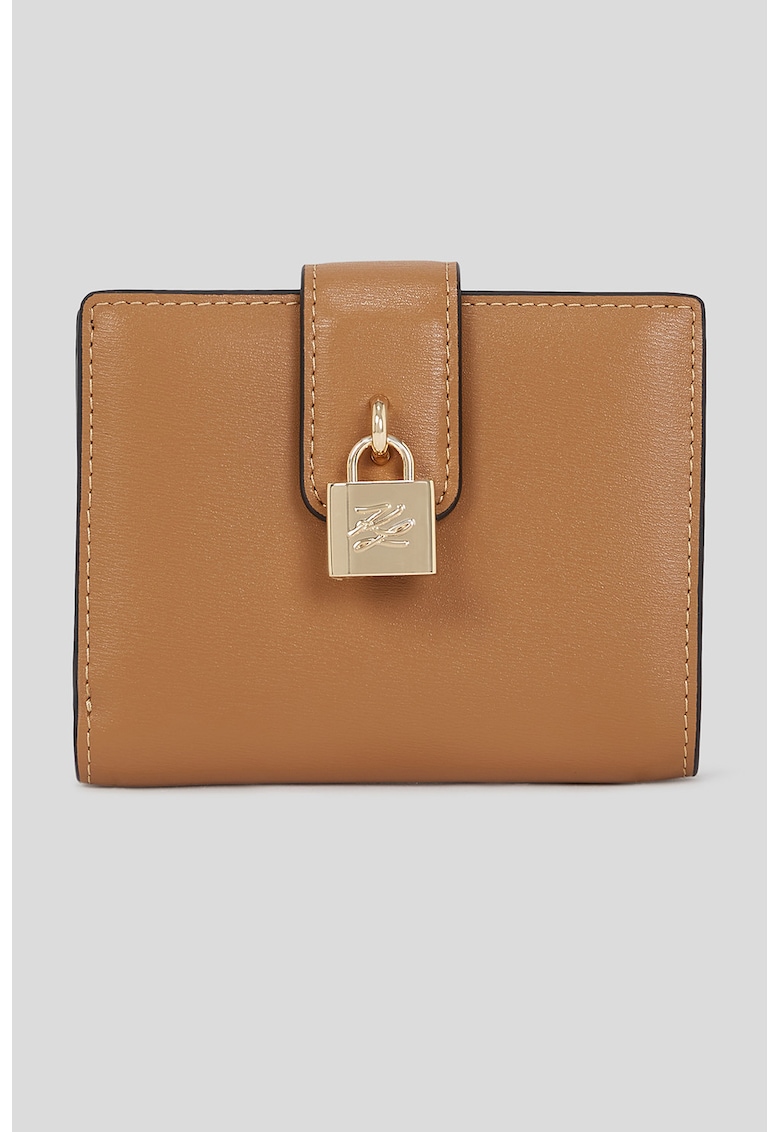 Кожено портмоне с двойно прегъване и метален детайл Karl Lagerfeld