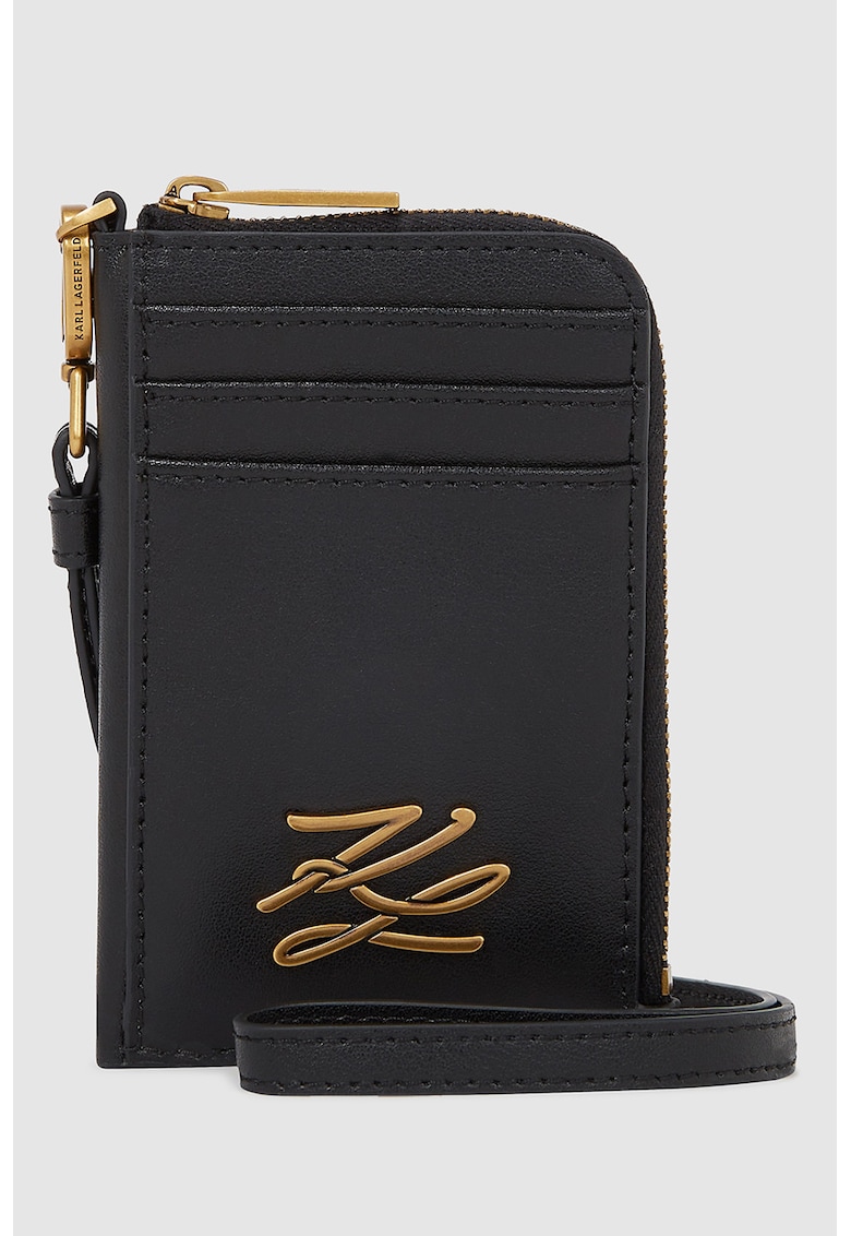 Кожено портмоне с лого - Златист/Черен Karl Lagerfeld