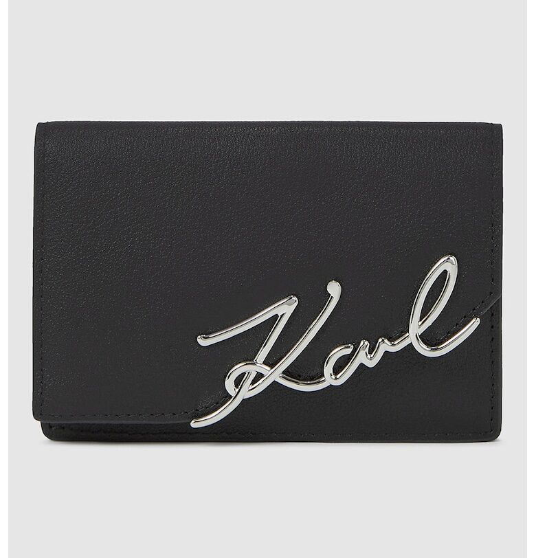 Кожено портмоне с лого - Черен/Сребрист Karl Lagerfeld