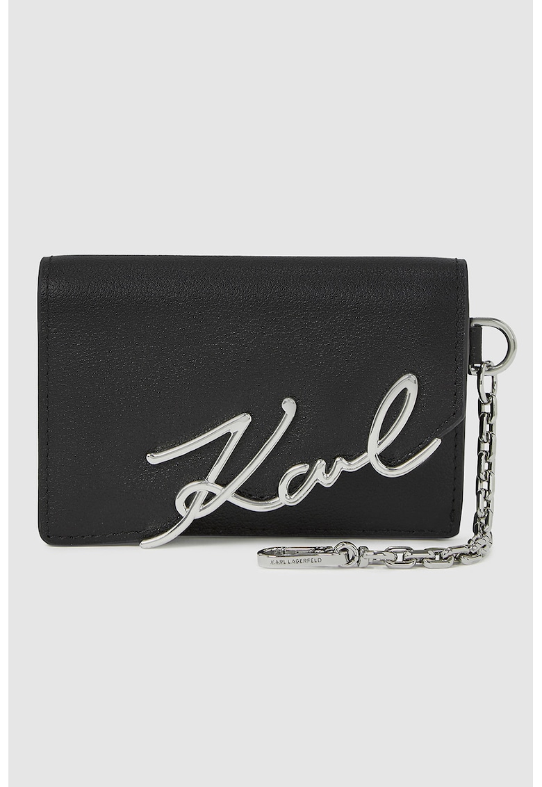 Кожено портмоне с метално лого - Черен/Сребрист Karl Lagerfeld