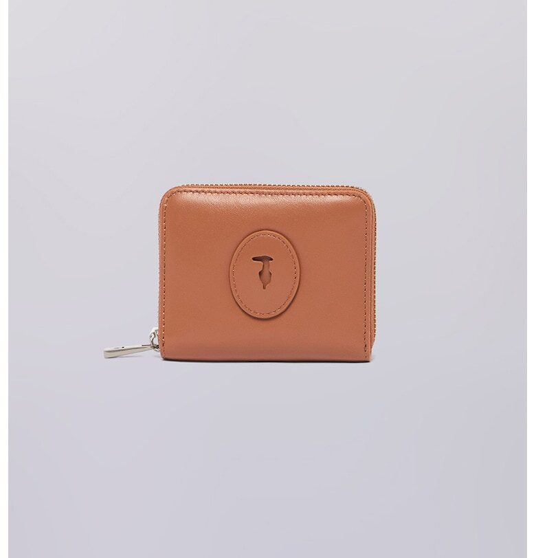 Кожено портмоне с цип - Карамел Trussardi