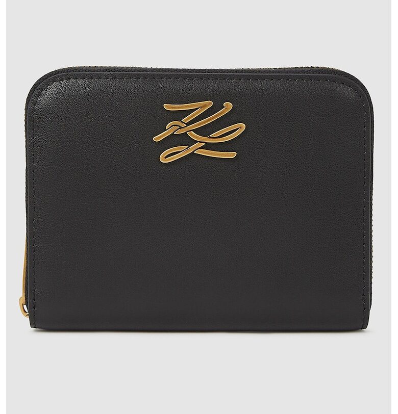 Кожено портмоне с цип и лого - Златист/Черен Karl Lagerfeld