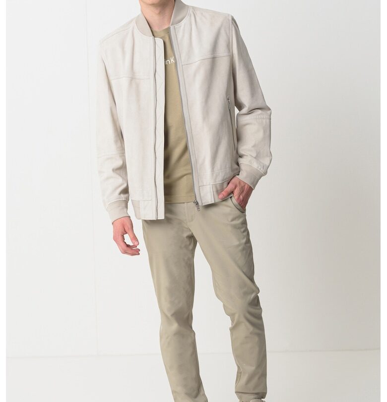 Кожено яке Johice с ниска яка - Сиво-бежов BOSS