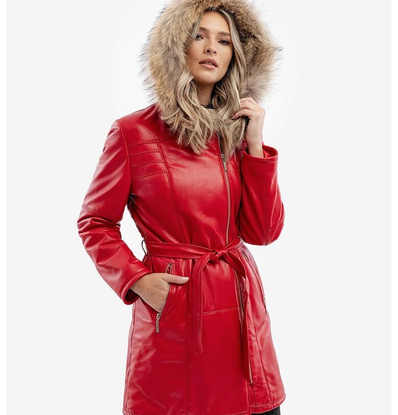 Кожено яке Paula с пух - Червен Gerali