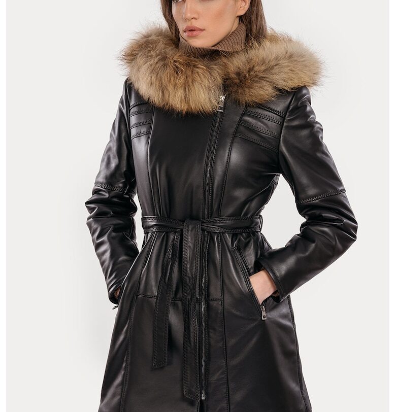 Кожено яке Paula с пух - Черен Gerali