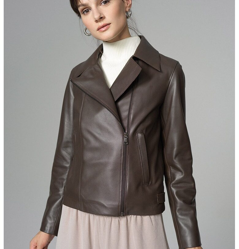 Кожено яке с двойни ревери - Тъмнокафяв AA Vesa