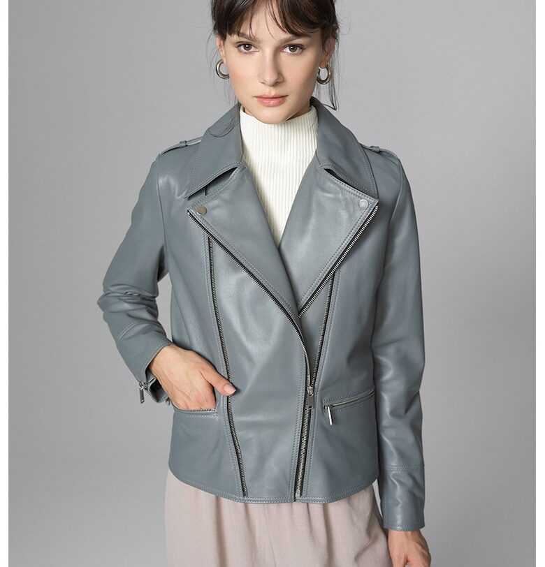 Кожено яке с джобове с цип - Сив AA Vesa