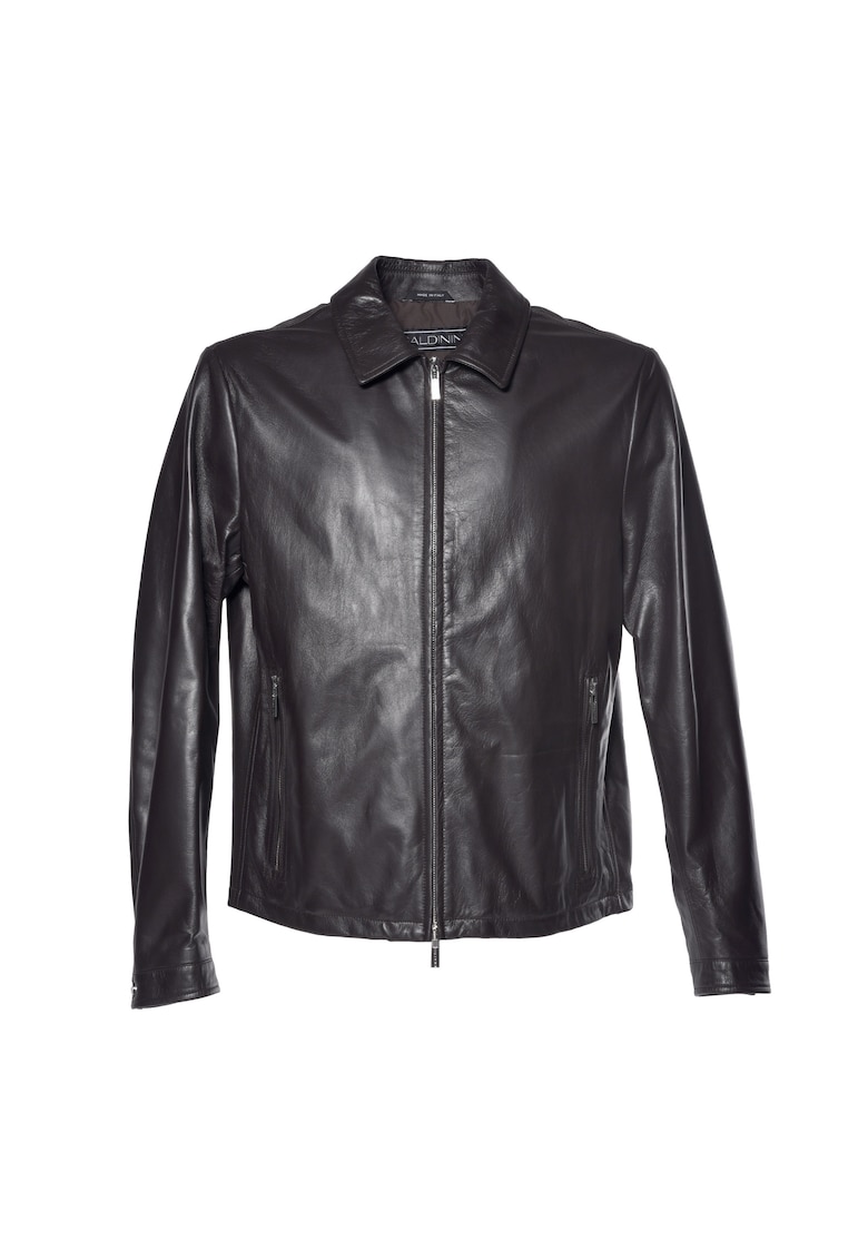 Кожено яке с джобове с цип - Тъмнокафяв Baldinini