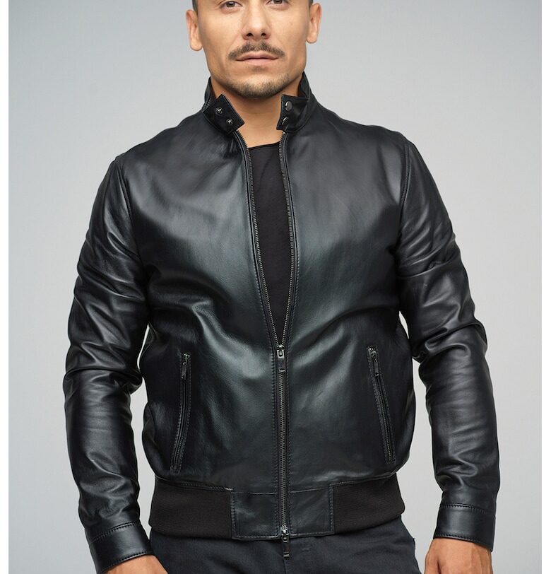 Кожено яке с джобове с цип - Черен AA Vesa