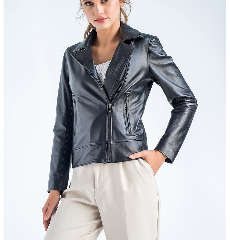 Кожено яке с джобове с цип - Черен AA Vesa