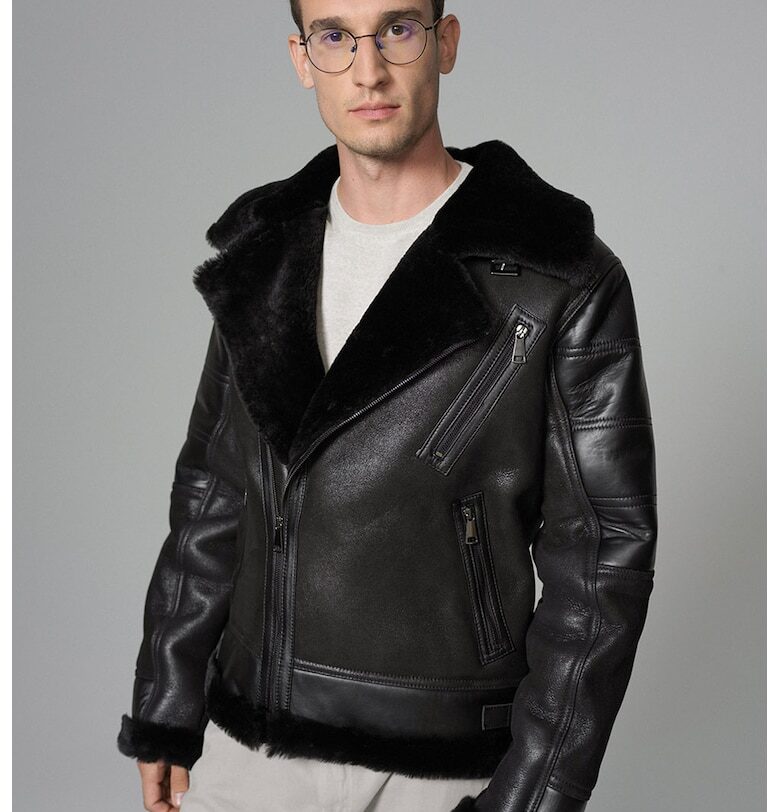 Кожено яке с джобове с цип - Черен AA Vesa