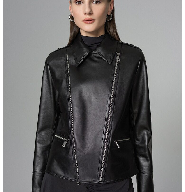 Кожено яке с джобове с цип - Черен AA Vesa