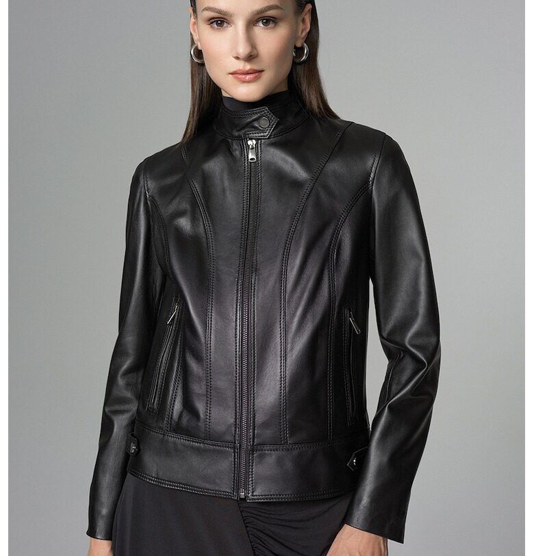 Кожено яке с джобове с цип - Черен AA Vesa