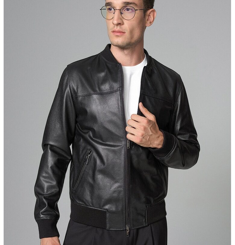 Кожено яке с джобове с цип - Черен AA Vesa