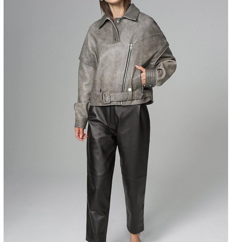 Кожено яке с паднали ръкави - Сив AA Vesa