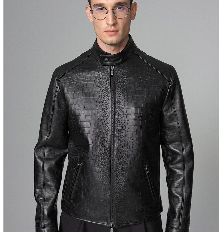 Кожено яке с шагрен - Черен AA Vesa