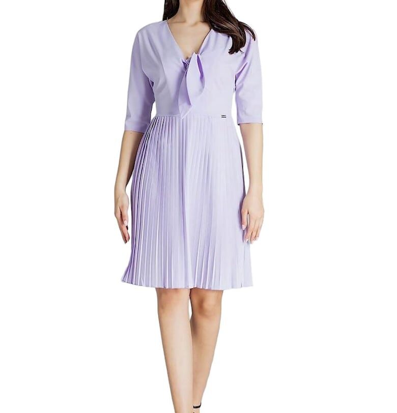 Коктейлна рокля - Ленитиф - Миди - Текстил - Лилаво Lenitif