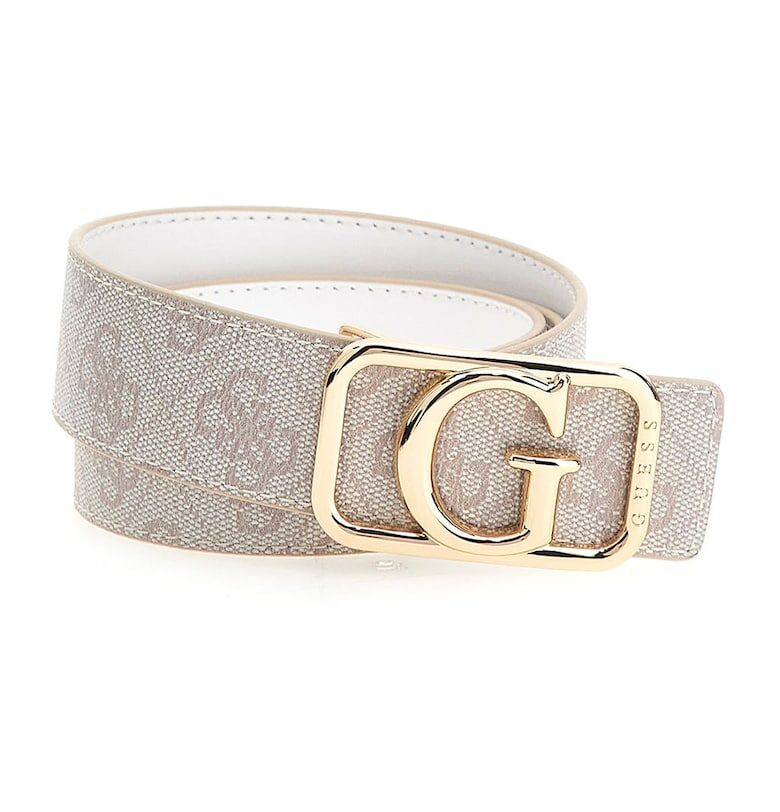 Колан от еко кожа с монограм - Бял/Светло бежово GUESS