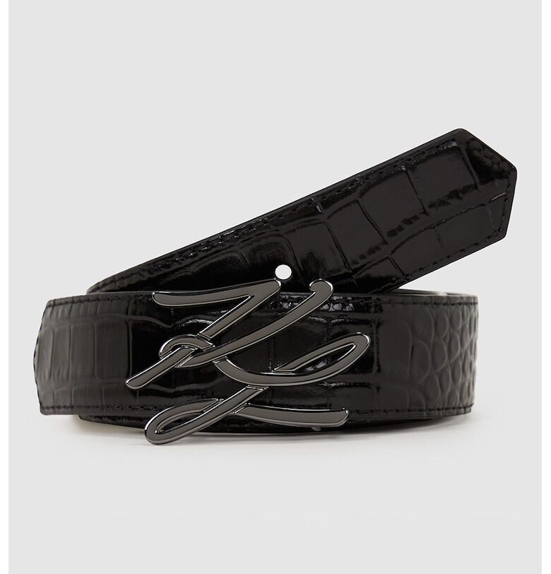 Колан от лачена кожа с тока с лого - Черен Karl Lagerfeld