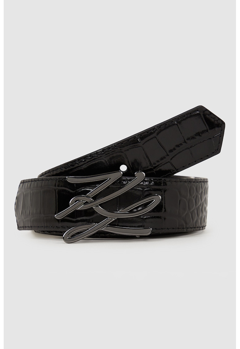 Колан от лачена кожа с тока с лого - Черен Karl Lagerfeld