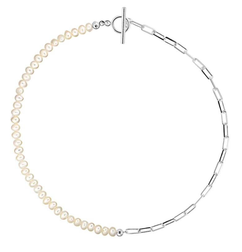 Колие ag.925 с бели кръгли култивирани перли 6мм - закопчалка тип тогъл S e-Crystal