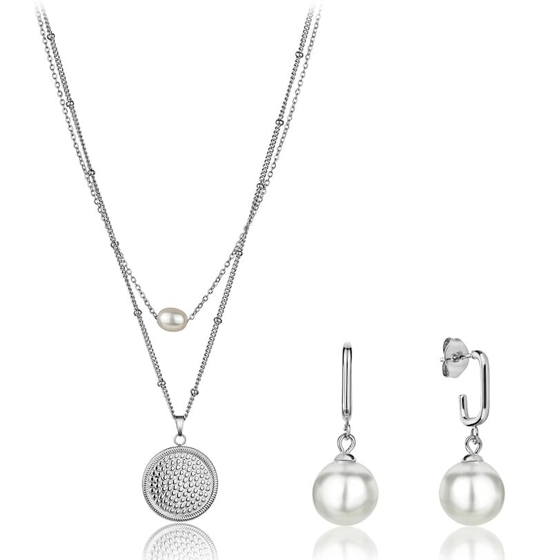 Колие от неръждаема стомана и обеци с перли - 2 части Isabella Ford