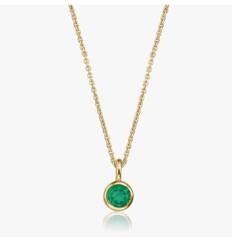 Колие от сребро Birthstone Golden May - Зелен Оникс INDIRA