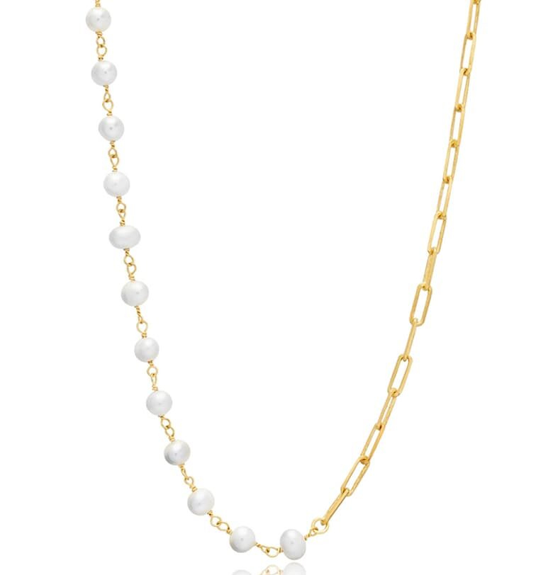 Колие от сребро с перла - Бял/Златист Mia Milano